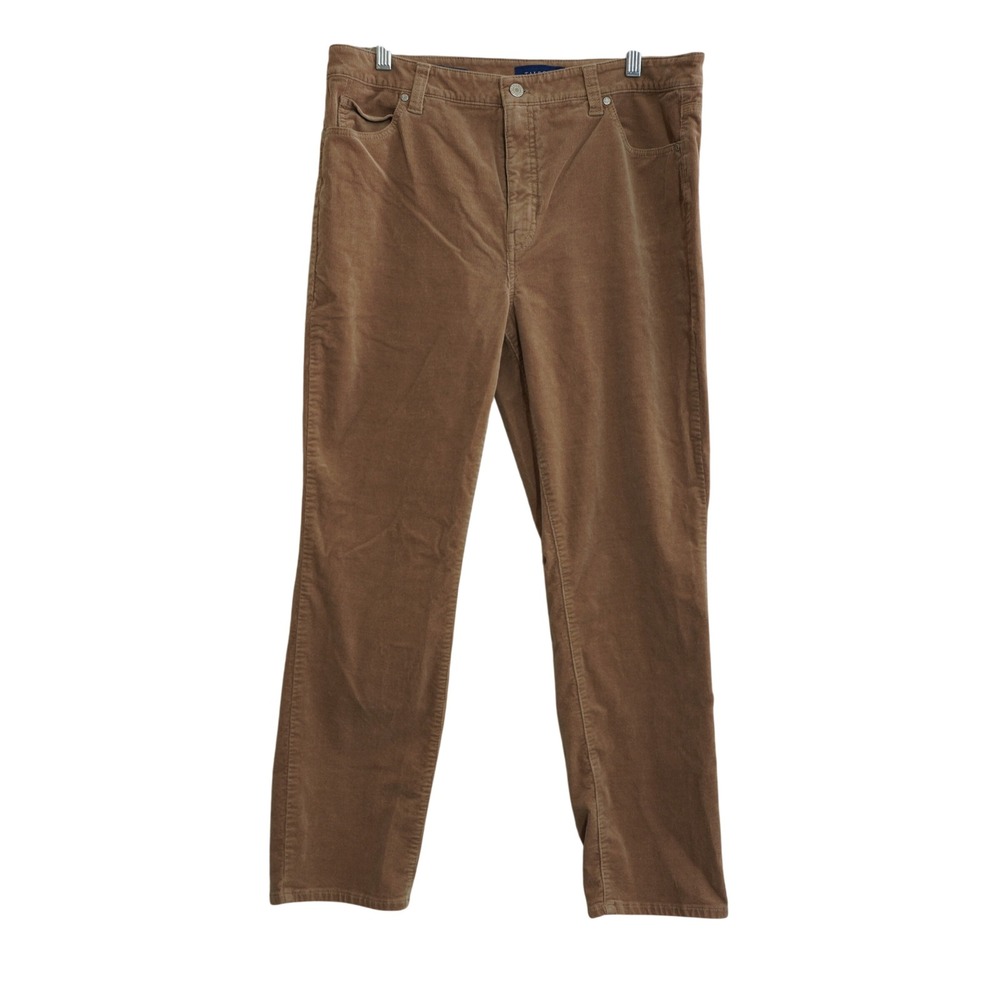 Talbots Tan Corduroy Pants High Waist Straight Leg 14P Camel Brown Fall Casual
